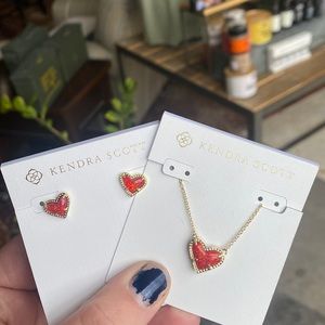 NWT Ari Heart Pendant and Earring Bundle in Red Kyocera Opal